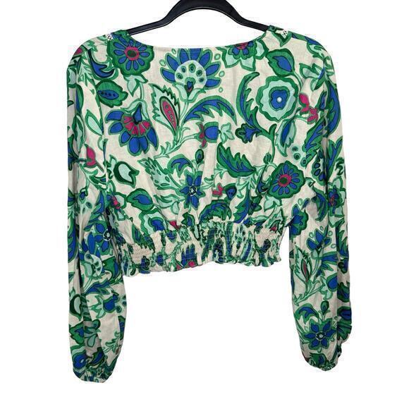Zara Floral‎ Cropped Long-sleeve Green and Blue Size L - Picture 5 of 7